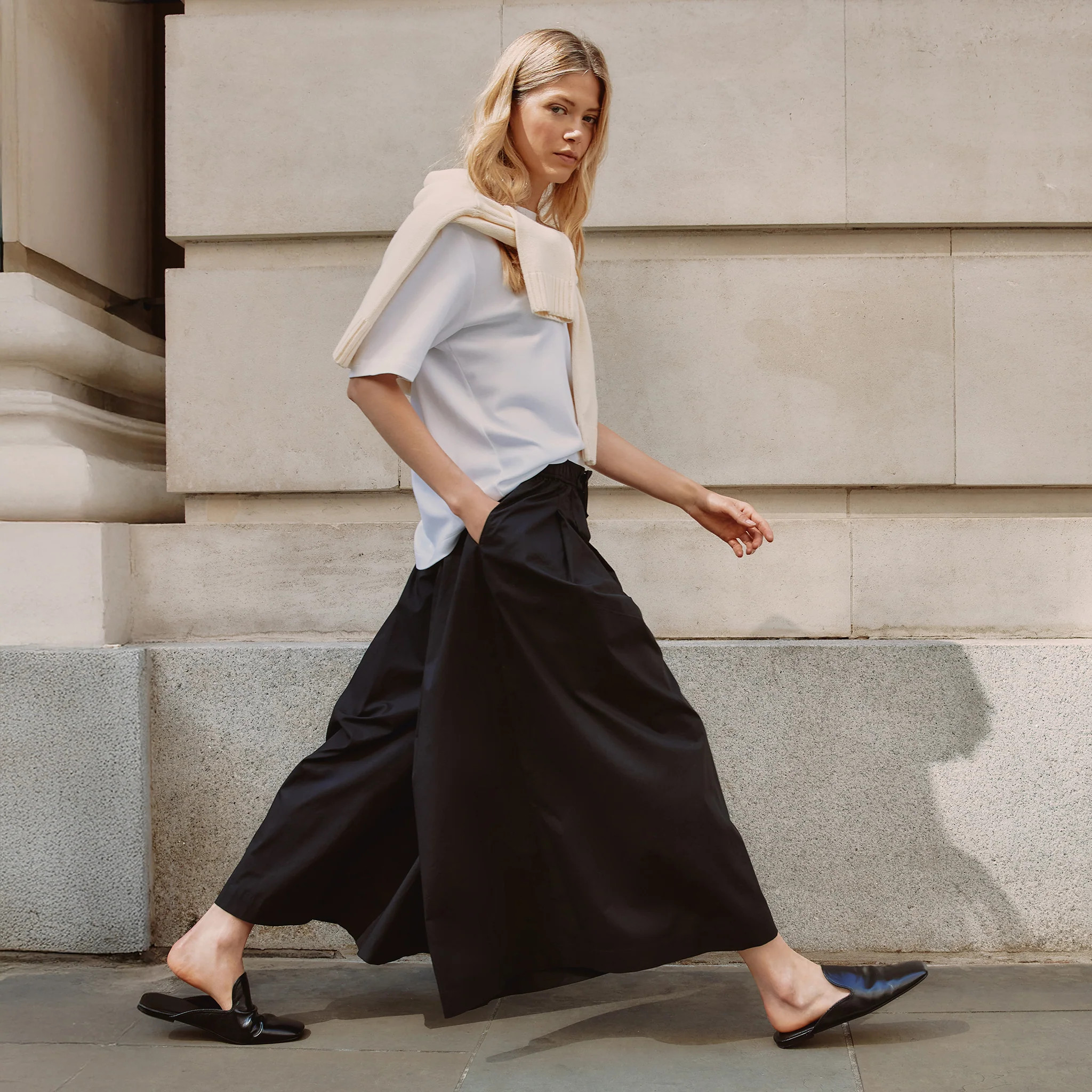 Black Cotton Wide Culottes | Albaray