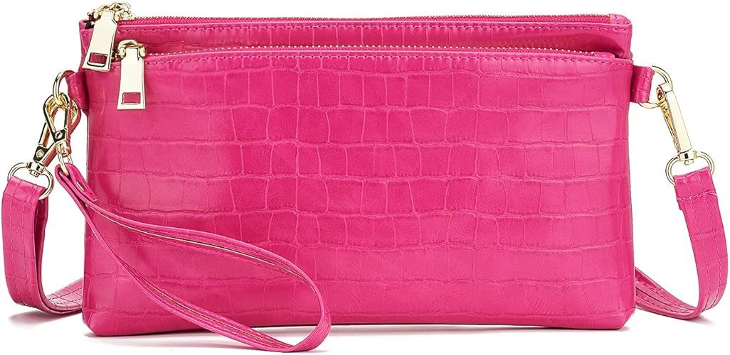 Triple Zip Small Crossbody Bag Lightweight Purses Vegan Leather Wristlet Clutch, Includes Adjusta... | Amazon (US)
