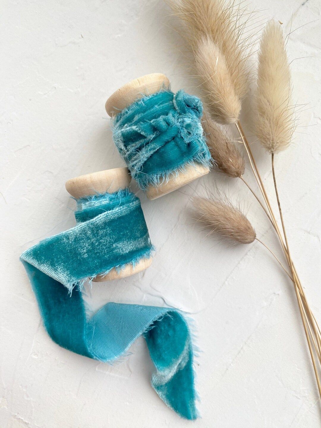 Aqua Blue Velvet Silk Ribbon Hand Dyed Velvet Frayed Edge - Etsy | Etsy (US)