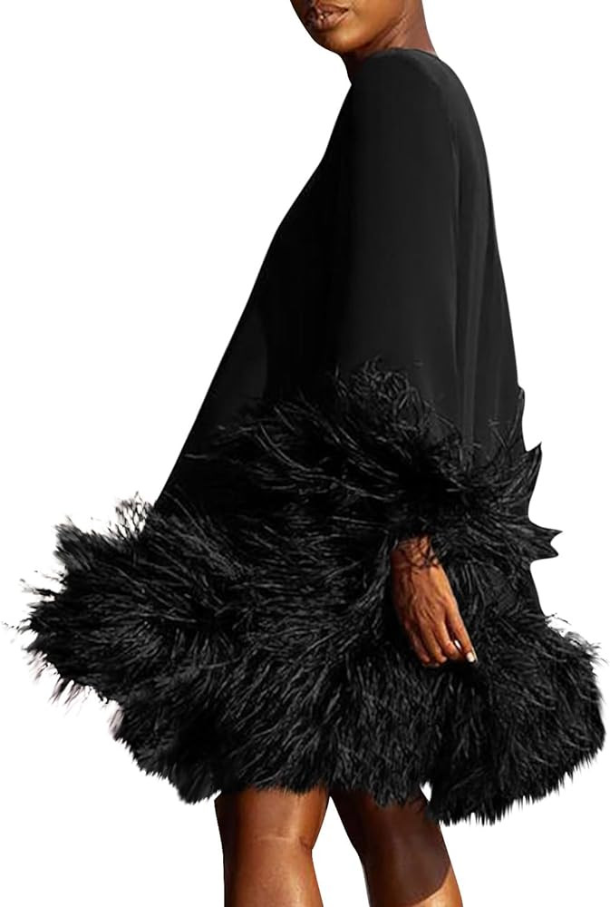 Trendy Long Sleeve Feathers Midi Dress for Women Plus Size Elegant Formal Smocked Flowy Cute Cock... | Amazon (US)