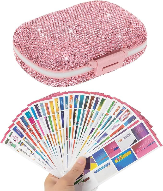 Pill Organizer with Labels Bling Pocket Pill Case with Stickers Travel Medicine Kit Holder Small ... | Amazon (US)
