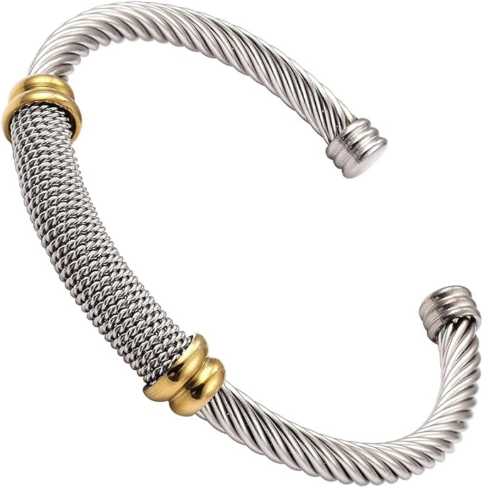 Vintage Cuff Bracelet for Women Stainless Steel Cable Wire Twisted Bangle Elastic Adjustable Stai... | Amazon (US)