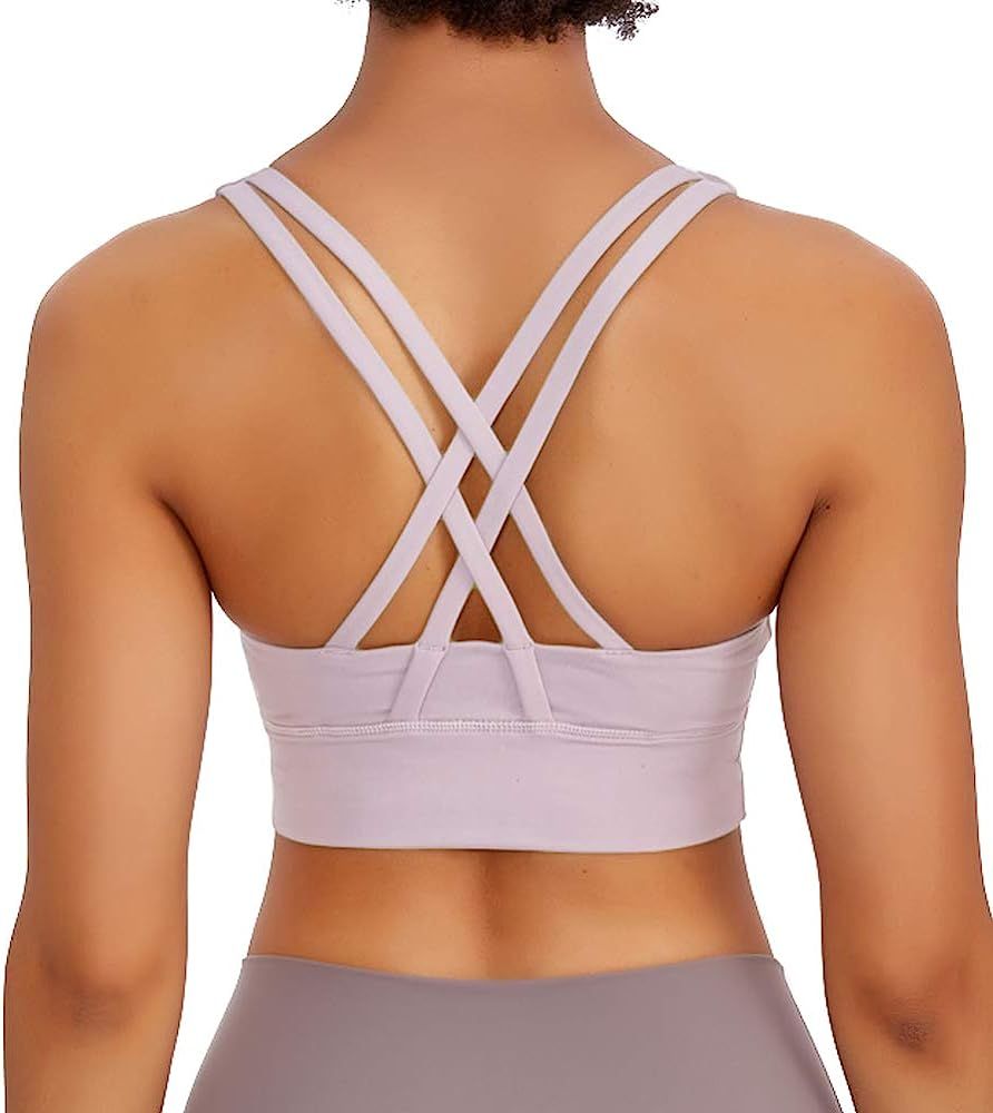 Lavento Women's Strappy Sports Bra Long Line Medium Support Energy Workout Training Top | Amazon (US)
