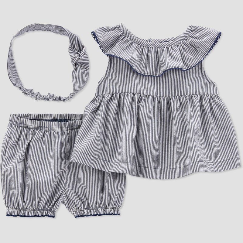 Carter's Just One You® Baby Girls' 3pc Striped Dress Set with Headband - Blue | Target
