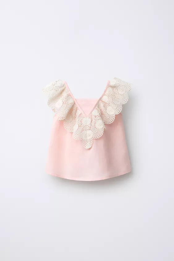 100% LINEN LACE TRIM BLOUSE | Zara UK