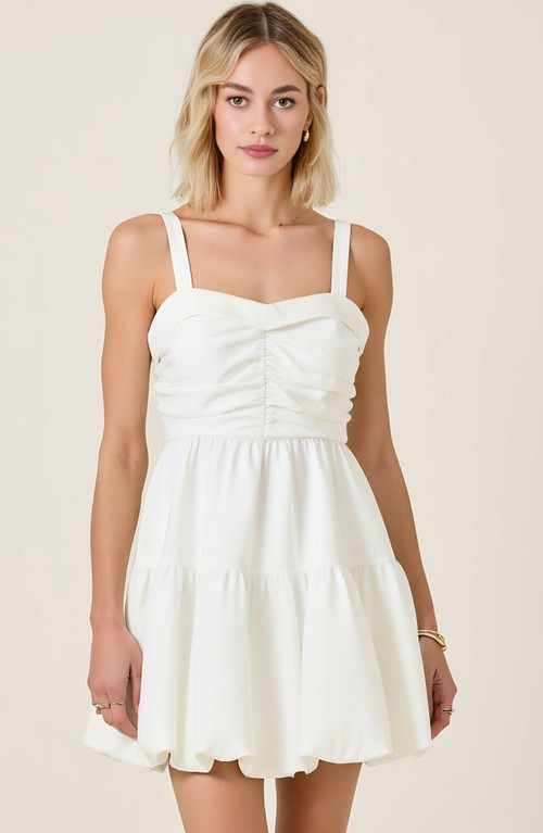 Modenaire Ruched Sweetheart Neck Mini Dress with Straps and Flared Hem in White at Nordstrom, Size Small | Nordstrom