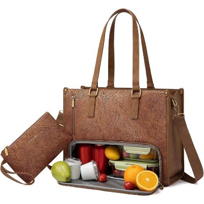 LOVEVOOK Lunch Tote Bag for Women, 15.6 inch Laptop Bag with Insulated Lunch Compartment, Computer Handbag with Purse, Casual, Brown Floral | Target