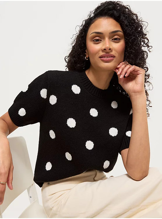Black Spotted Short Sleeve Knitted Jumper | George