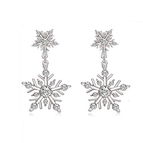 Winter Snowflake Flower Drop Dangle Earrings Hypoallergenic Snowflake Pierced Stud Earrings For Women Christmas Gifts (silver) | Amazon (US)