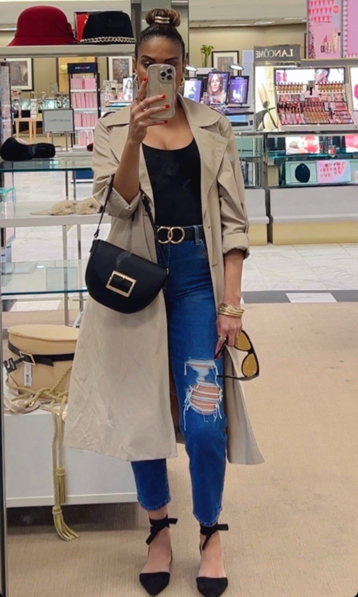 #ootd to go shopping. Hair day up do and comfy but “dressy” shoes. My favorite trench coat is pricey but so worth every penny! All things linked and similar items too! 

#LTKootd #LTKdayinmylife #LTKSeasonal