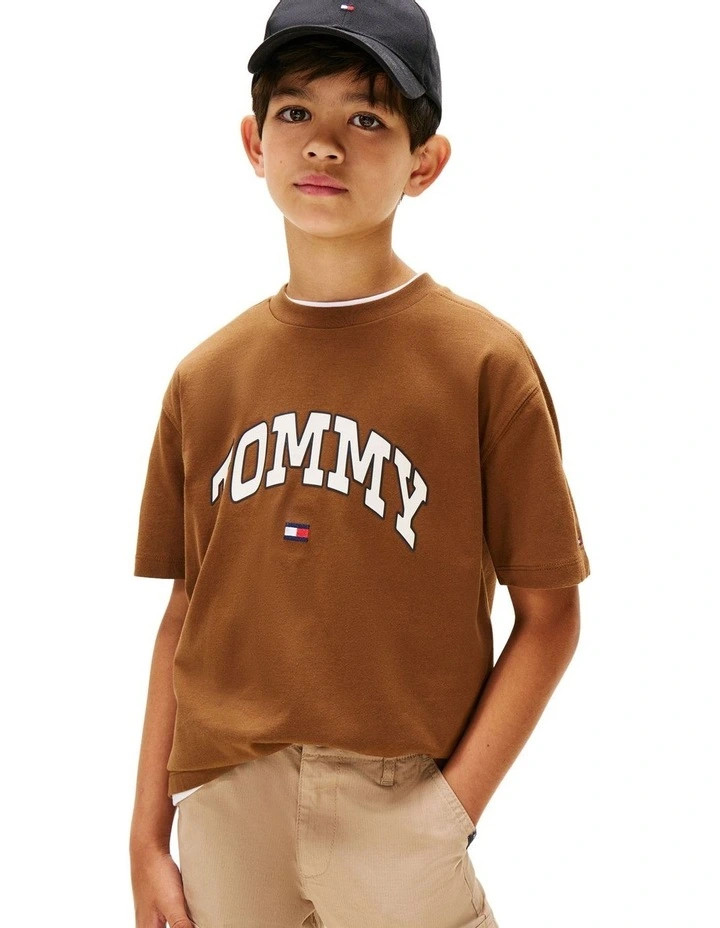 Tommy HilfigerVarsity Logo Crew Neck T-shirt (8-16 Years) in Brown | Myer