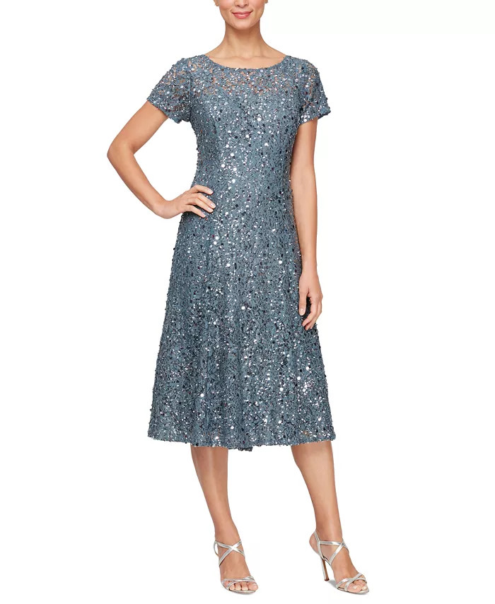 SL Fashions Women's Sequined Embroidered A-Line Dress - Macy's | Macy's