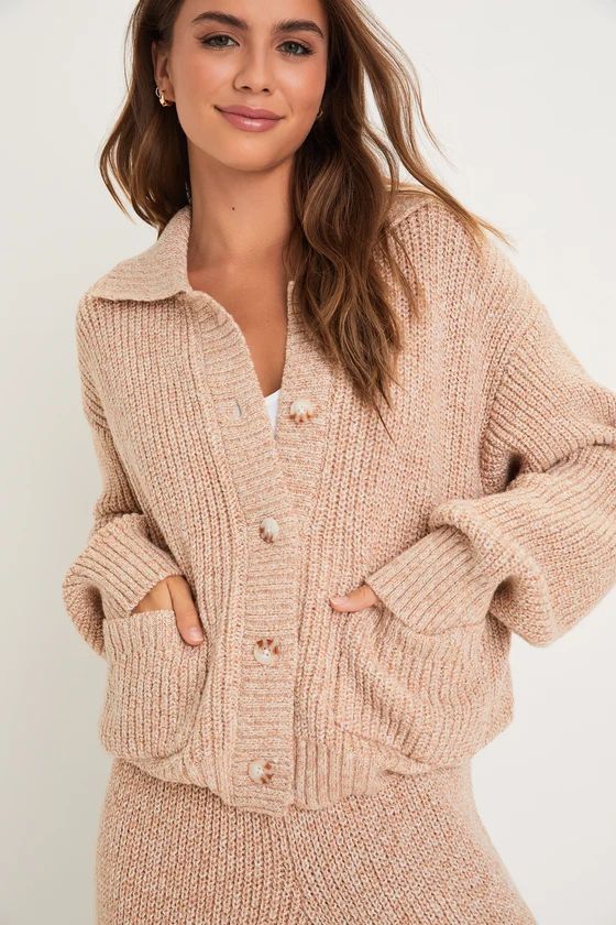 Chill Mood Heather Beige Collared Button-Up Cardigan | Lulus (US)