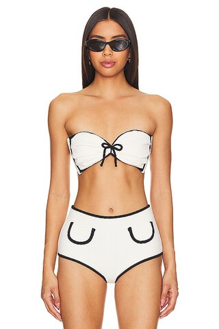 X Olivia Culpo Cabana Bows Bikini Top in Cream Terry Rib | Revolve Clothing (Global)