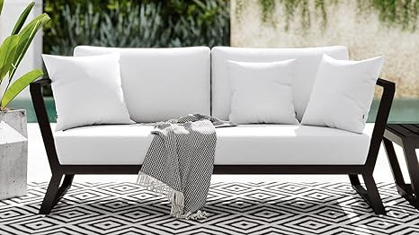 Zuri Modern Outdoor Patio Nadie Stainless Steel Sofa with Quick Drying Cushion - Black/White | Amazon (US)