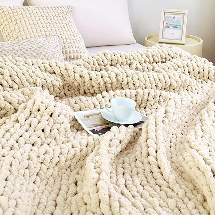 Admitrack Chunky Knit Blanket Throw, 100% Hand Knit Chenille Throw Blanket for Sofa & Home Decor,... | Amazon (US)