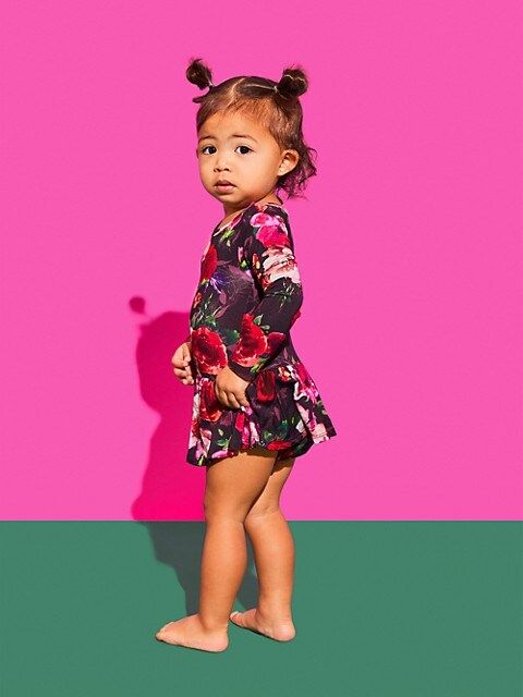Baby Girl's Posh Peanut x Alice & Olivia Midnight Rose Long-Sleeve Peplum Top | Saks Fifth Avenue