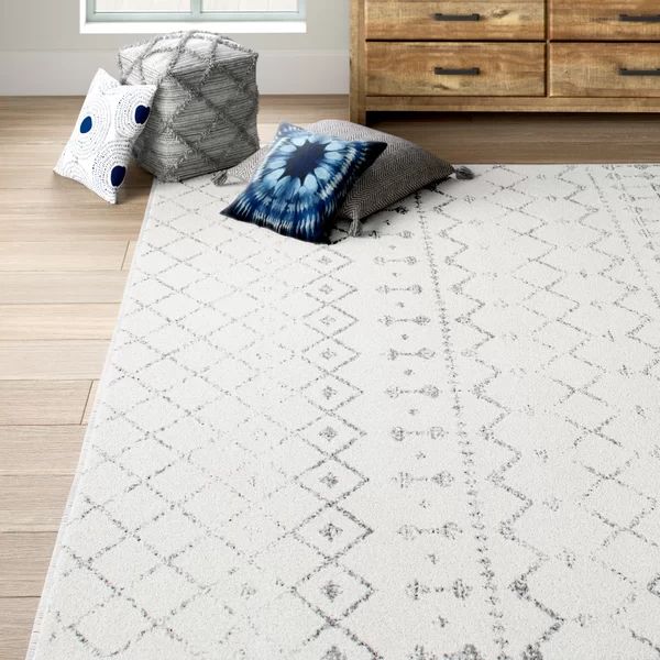 Giannini Geometric Moroccan Area Rug in Gray/ Off White | Wayfair North America