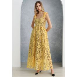 Yellow Embroidered Floral Organza Cami Dress | Chicwish