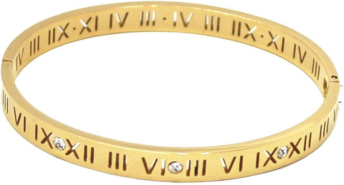 Baoli Zircon Jewelry Roman Numerals Bangle Bracelet for Women (Yellow Gold) | Amazon (US)