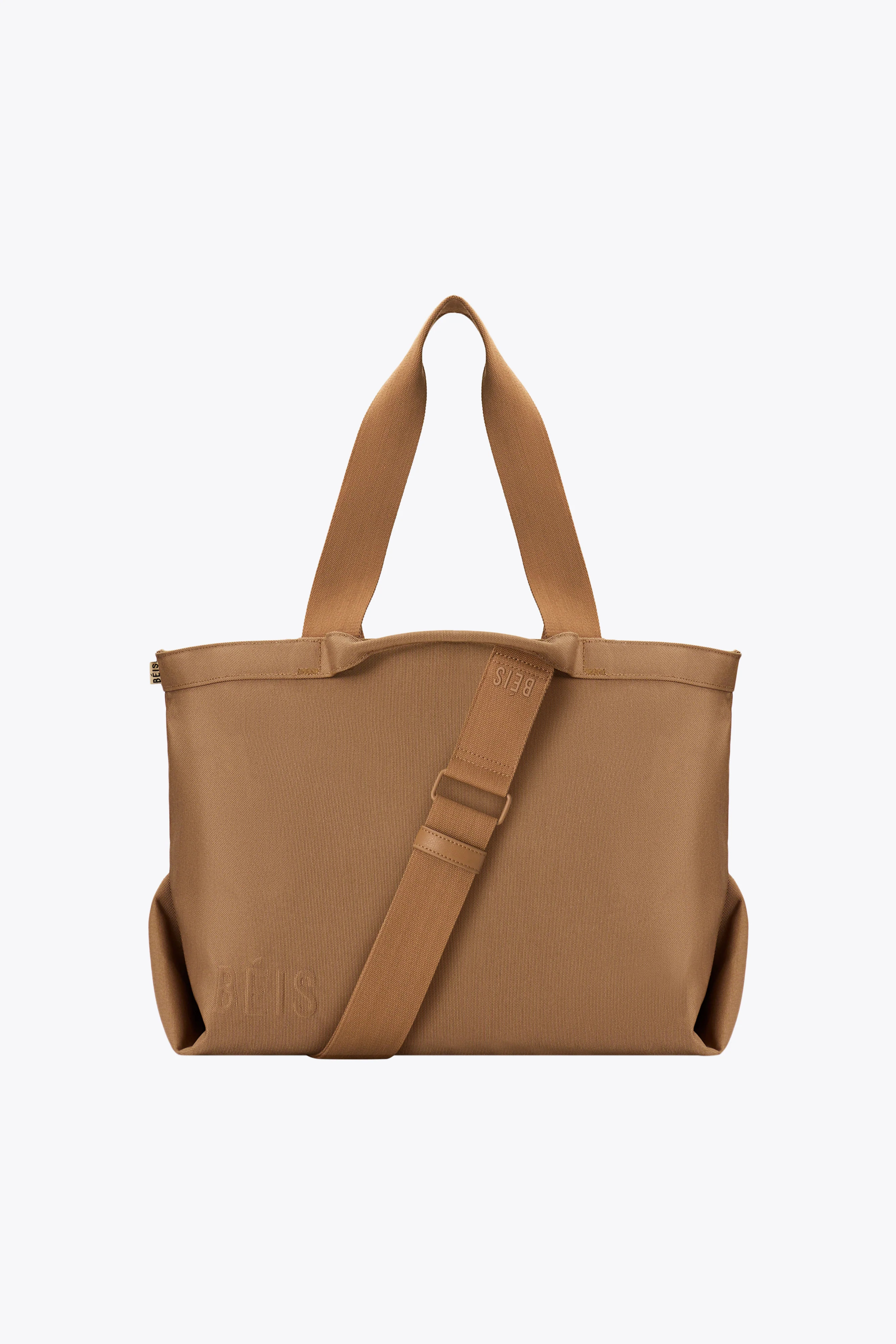 BÉIS 'The Travel Tote' in Camel - Best Large Travel Tote Bag with Zipper in Light Brown | BEIS