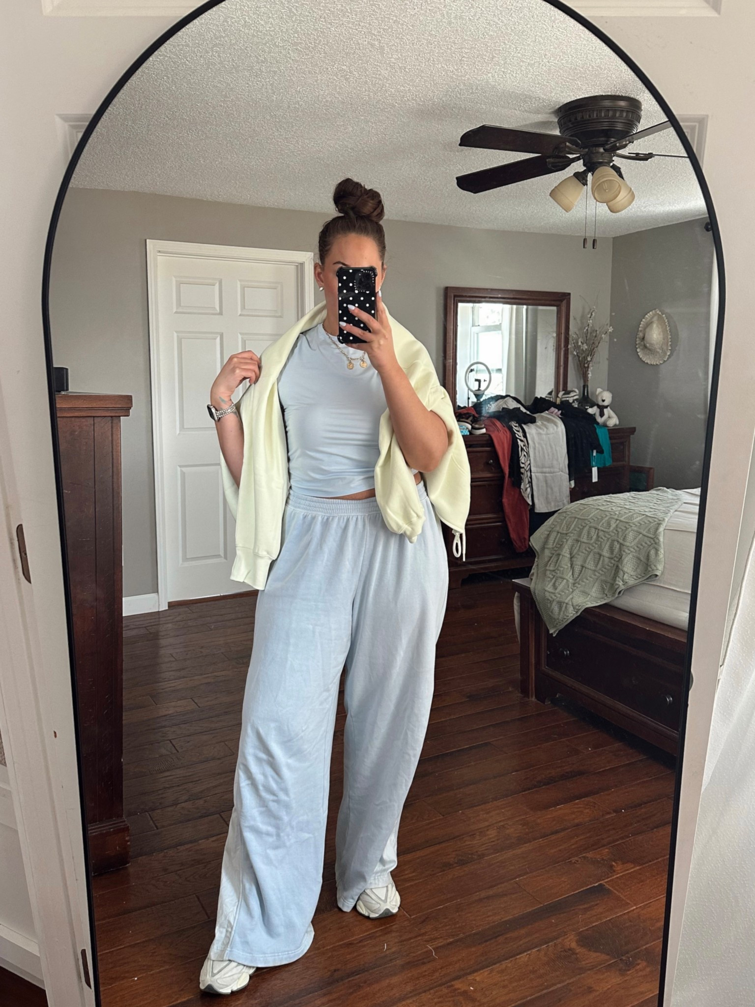 Aerie matching set 🤍 loving this baby blue color! Wearing large long in the sweatpants and a large in top. Loving these new SMOOTHEZ cotton tees 👏 comes in tons of colors. 

Aerie real
Comfy style
Midsize outfits
Mom style
spring outfits 2026

#LTKTall #LTKMidsize #LTKootd