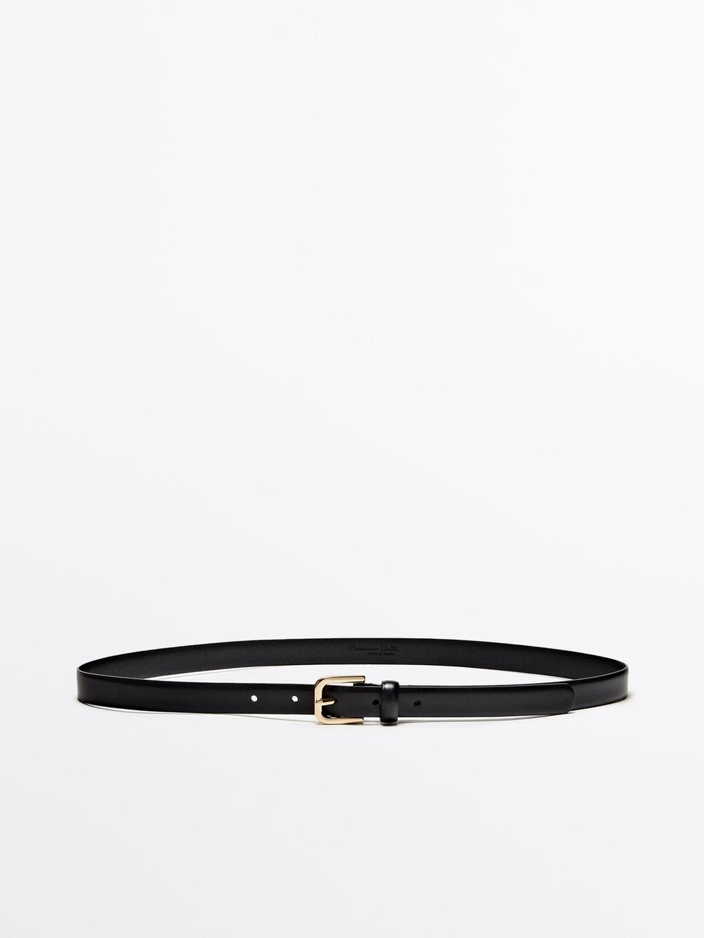 Leather belt with gold-toned buckle | Massimo Dutti US