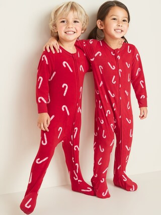 Candy-Cane Print Performance Fleece Footie Pajama One-Piece for Toddler & Baby | Old Navy (US)