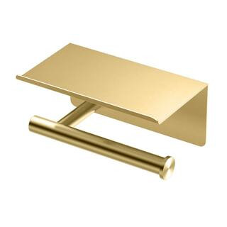 Gatco Latitude II Toilet Paper Holder with Mobile Shelf in Brushed Brass 1420B - The Home Depot | The Home Depot