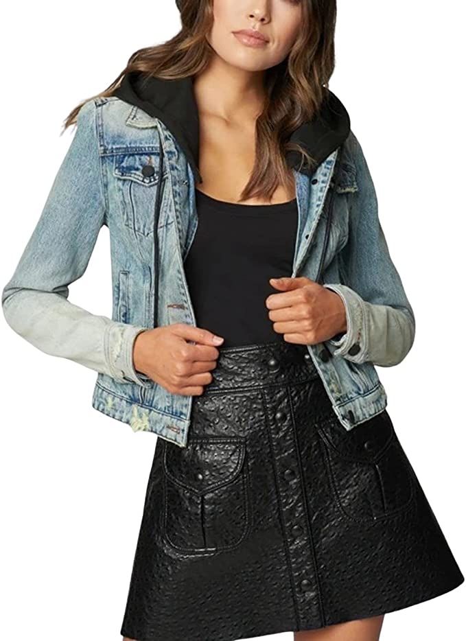 [BLANKNYC] Women Black Hooded Denim Jacket, Comfortable & Stylish Coat | Amazon (US)