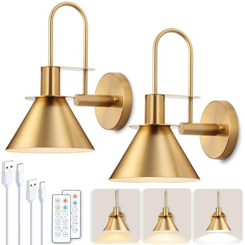 Novantl Upgraded Rechargeable Wall Sconce, Battery Operated Wall Sconce with IR Remote, Gold Wall Sconces Battery Operated,Rechargeable Wall Sconces Set of 2 for Bedroom, Living Room, Gallery | Amazon (US)