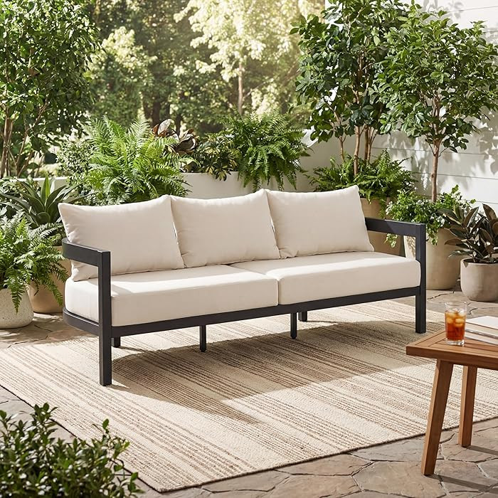 Merax 75.8" Modern Curved Outdoor Aluminum 3-Seater Sofa, Full-Size Patio Sofa Day Bed with Weath... | Amazon (US)