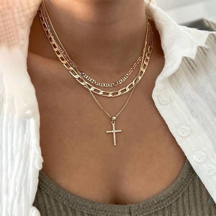 Trends1pc Multi-Layer Cross Chain Necklace | SHEIN