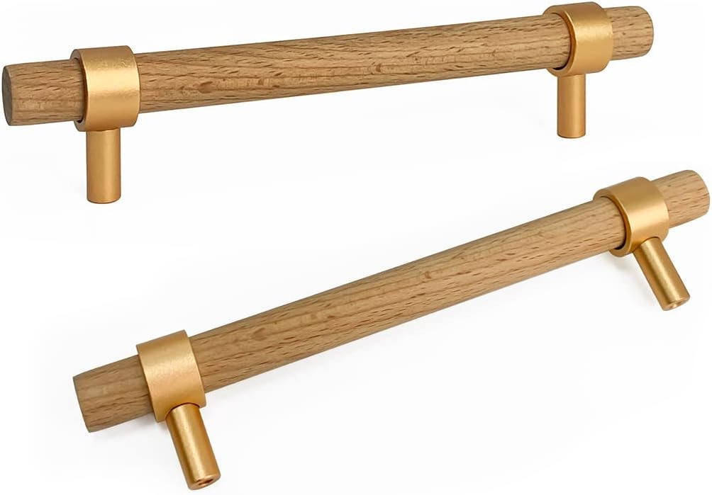 6 Pack Wood Drawer Pulls, 5Inch Hole CenterBeech Wood Cabinet Pulls 6.69Inch Overall Length Dress... | Amazon (US)