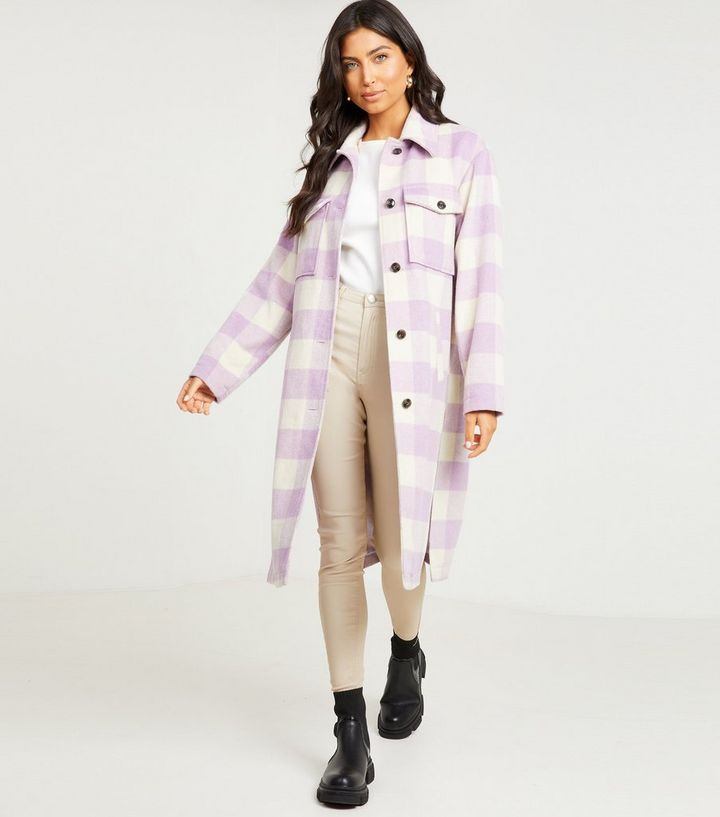 QUIZ Lilac Check Brushed Long Shacket
						
						Add to Saved Items
						Remove from Saved Ite... | New Look (UK)