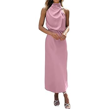 BTFBM Women's Sleeveless Cocktail Dresses Mock Neck Keyhole Elastic High Waist Wedding Guest Even... | Amazon (US)