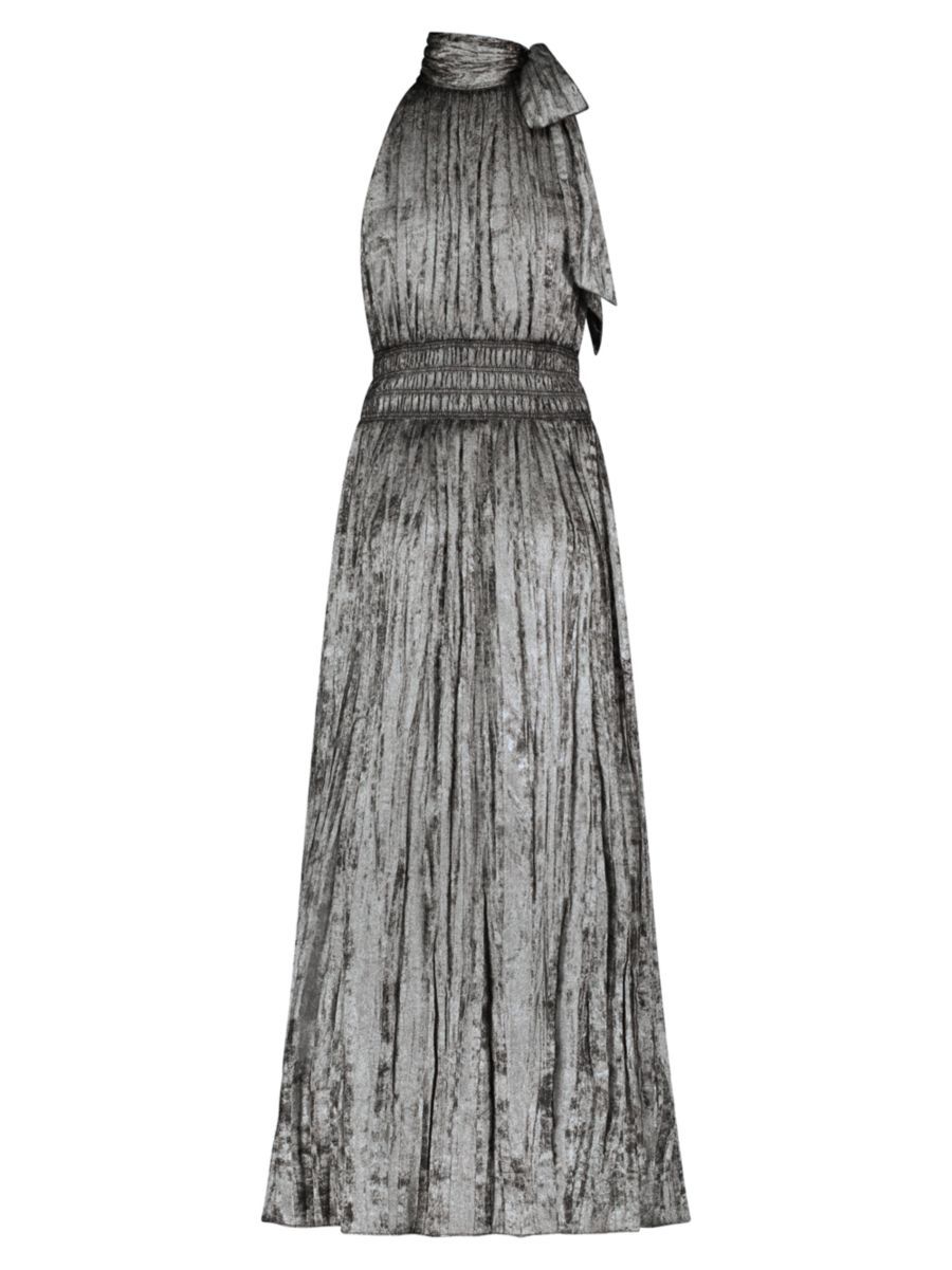 Metallic Pleated Halter Maxi Dress | Saks Fifth Avenue