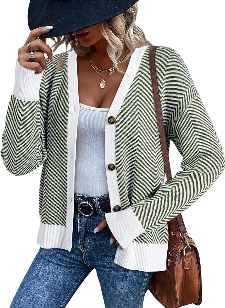 Dokotoo Women's 2025 Fashion Casual Open Front Long Sleeve Chunky Knit Striped Cardigans Sweaters... | Amazon (US)