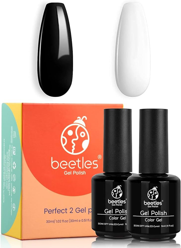 Beetles Gel Nail Polish Kit- 2 Pcs 15ml Black White Colors Polish Set Soak Off Led Polish Nail Ar... | Amazon (US)