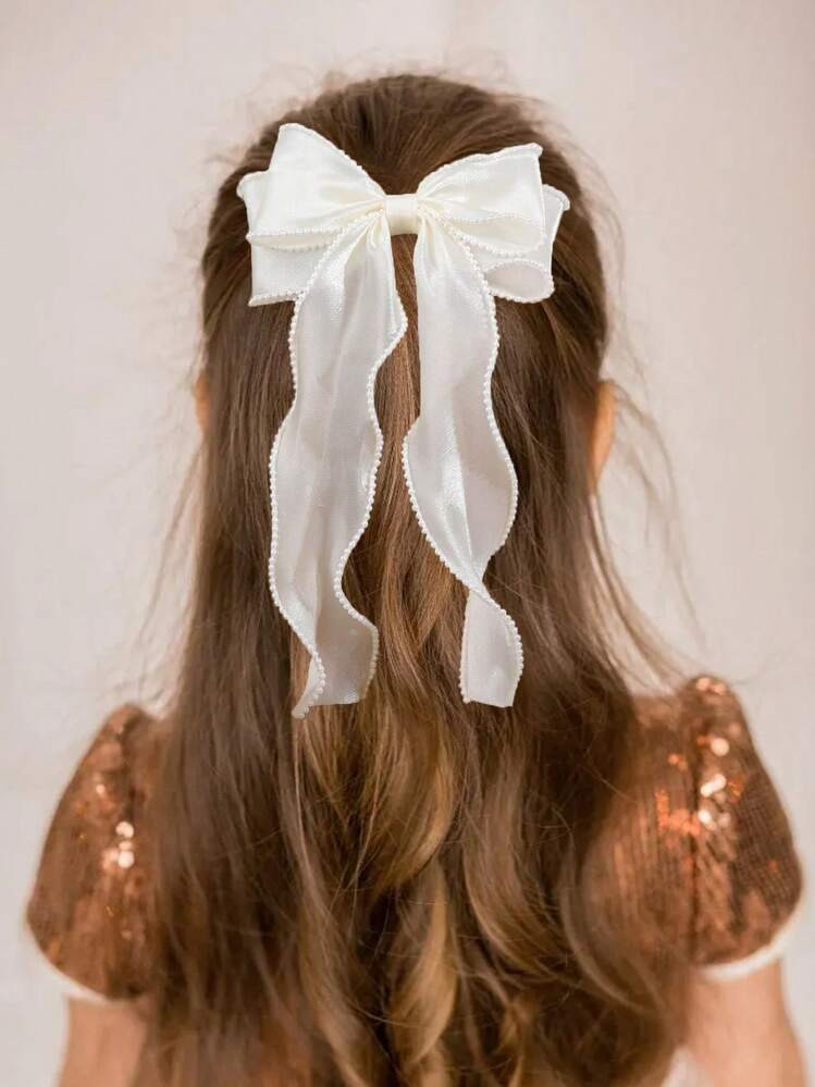 1pc Beige Lace Hair Bows Clips For Girls,Pearl Decor Elegant Bowknot Hair Clips Barrettes,Girls Holiday Wedding Party Alligator Clips,Kids Hair Accessories | SHEIN