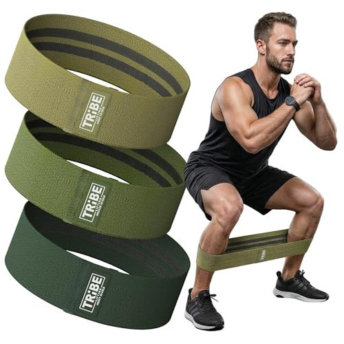 Tribe Lifting Resistance Bands for Working Out - 3 Pack Fabric Workout Bands for Women and Men - Booty Bands for Legs and Glute - Non Slip Exercise Bands Set for Squat Hip Thigh (Military Green) | Amazon (US)