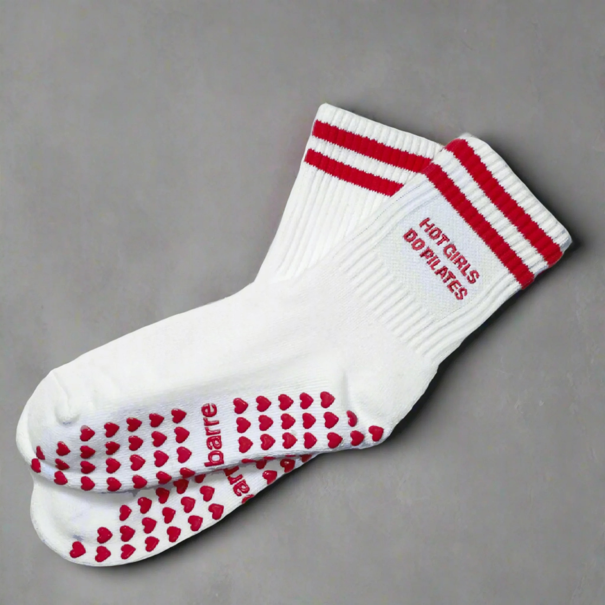 Hot Girls Do PILATES Sock - WHITE/RED | Pila-Barre