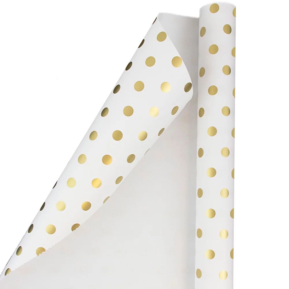 JAM Wrapping Paper, 25 Sq Ft, 1/Pack, White with Gold Foil Dots Gift Wrap | Walmart (US)