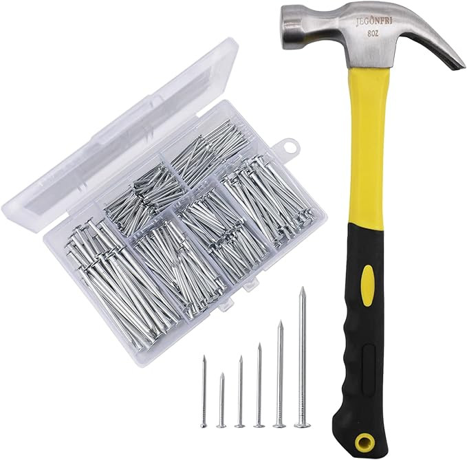 376pcs Hardware Assortment Kit With 2" Nails & 8oz Claw Hammer for Hanging Pictures, Finishing, W... | Amazon (US)