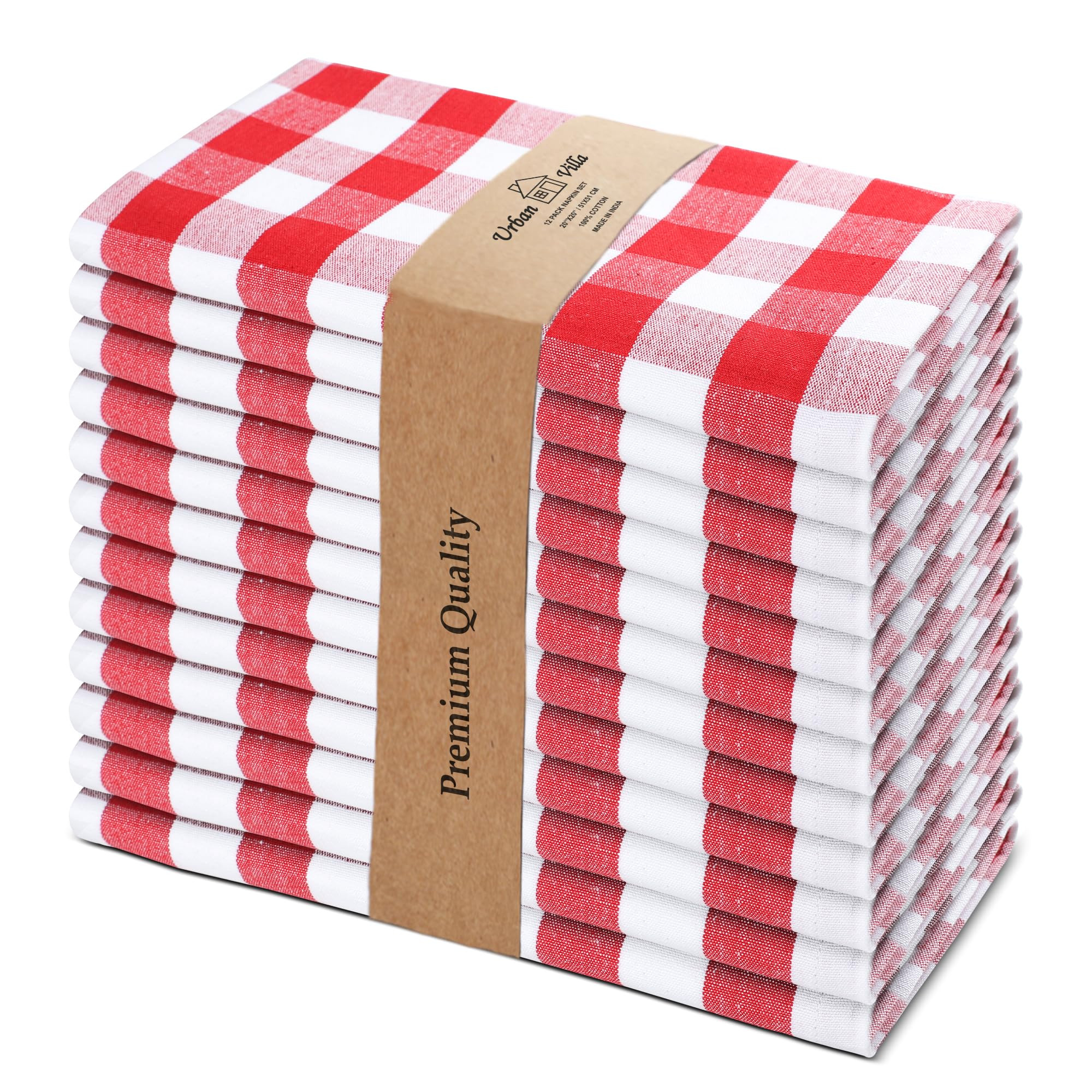 Urban Villa Cloth Napkins 100% Cotton Dinner Napkins Highly Absorbent 20x20 Inches (Set of 12) Re... | Amazon (US)