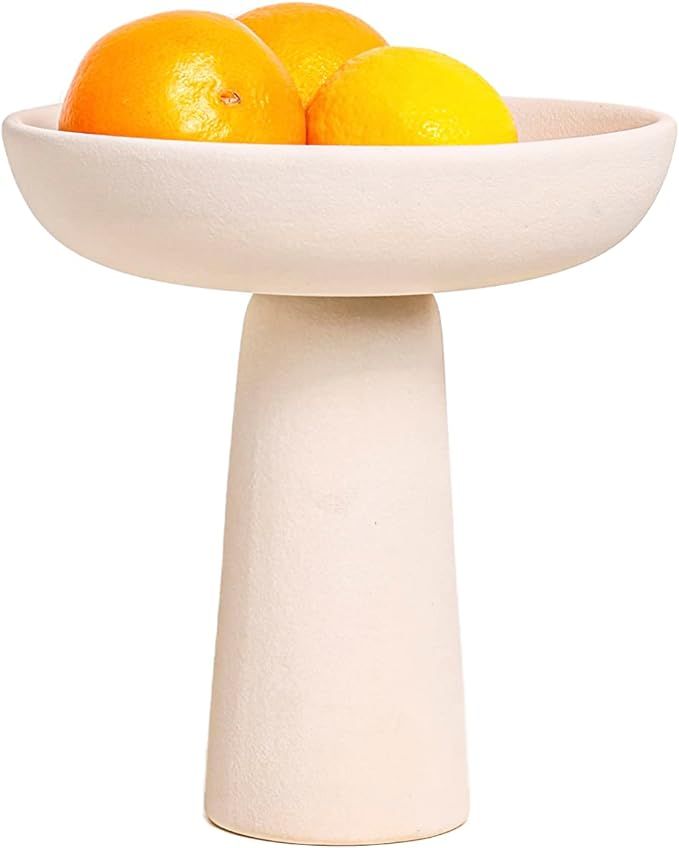 Tall Off-White Ceramic Pedestal Decorative Bowl for kitchen decor. Style as a fruit bowl or as a ... | Amazon (US)