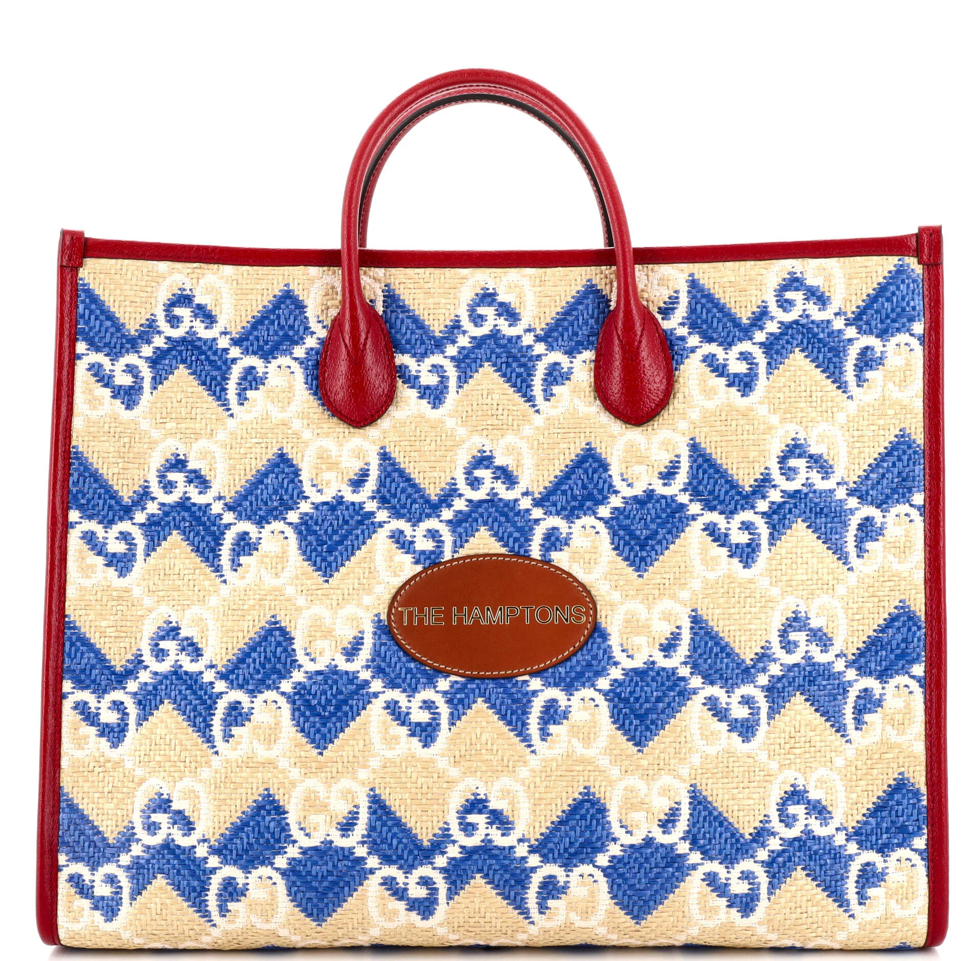 GUCCI The Hamptons Convertible Open Tote Straw Effect GG Raffia Large | Rebag