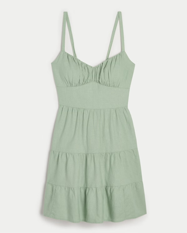Open Back Linen-Blend Mini Dress | Hollister (US)