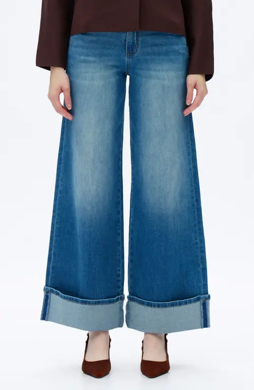 Bayeas Cuffed Wide Leg Jeans in Medium Blue at Nordstrom, Size 29 | Nordstrom
