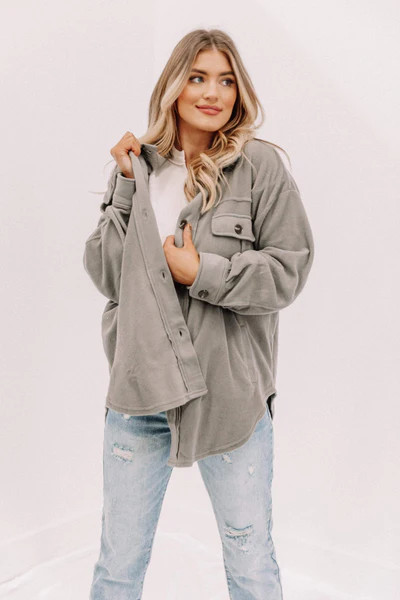 Grey Fleece Shacket | Lane 201 Boutique